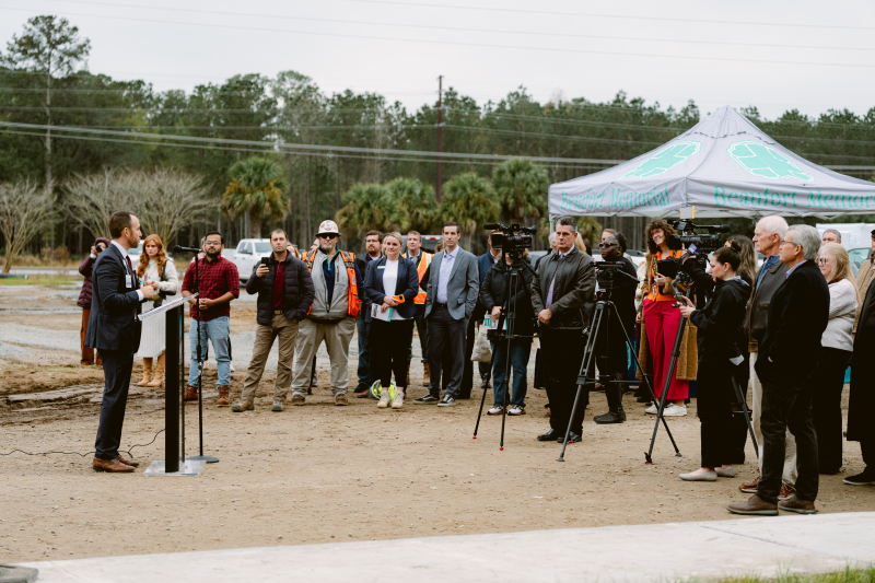 Russell Baxley, President and CEO of Beaufort Memorial Hospital, makes remarks at a topping-off ceremony for the future Beaufort Memorial Bluffton Community Hospital.