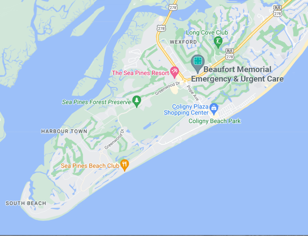 map with location of Beaufort Memorial Emergency & Urgent Care
