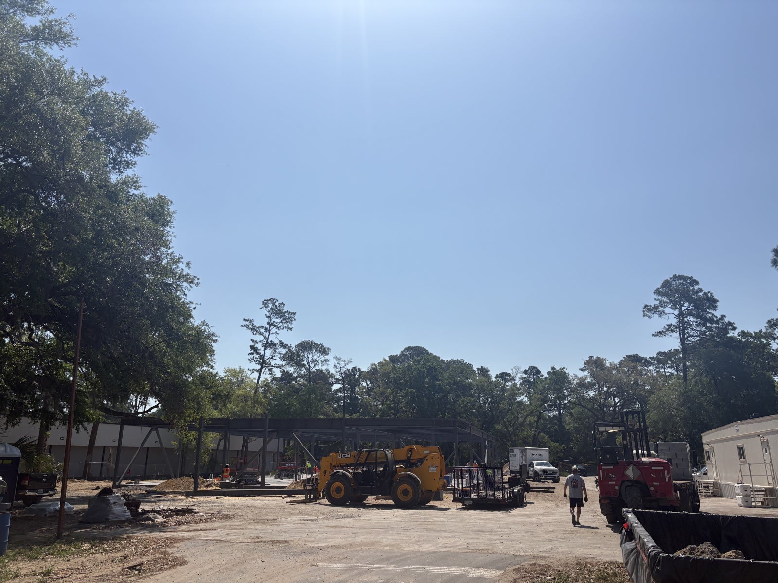 A wide angle view of the construction of the future Beaufort Memorial Hilton Head Island Emergency & Urgent Care facility from the back of the property.