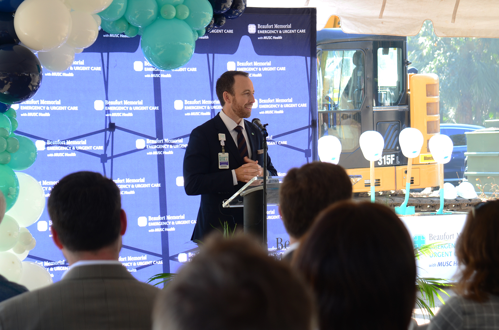 Russell Baxley, President and CEO of Beaufort Memorial, speaks at the groundbreaking ceremony of the Beaufort Memorial Emergency & Urgent Care - Hilton Head Island on November 20, 2025