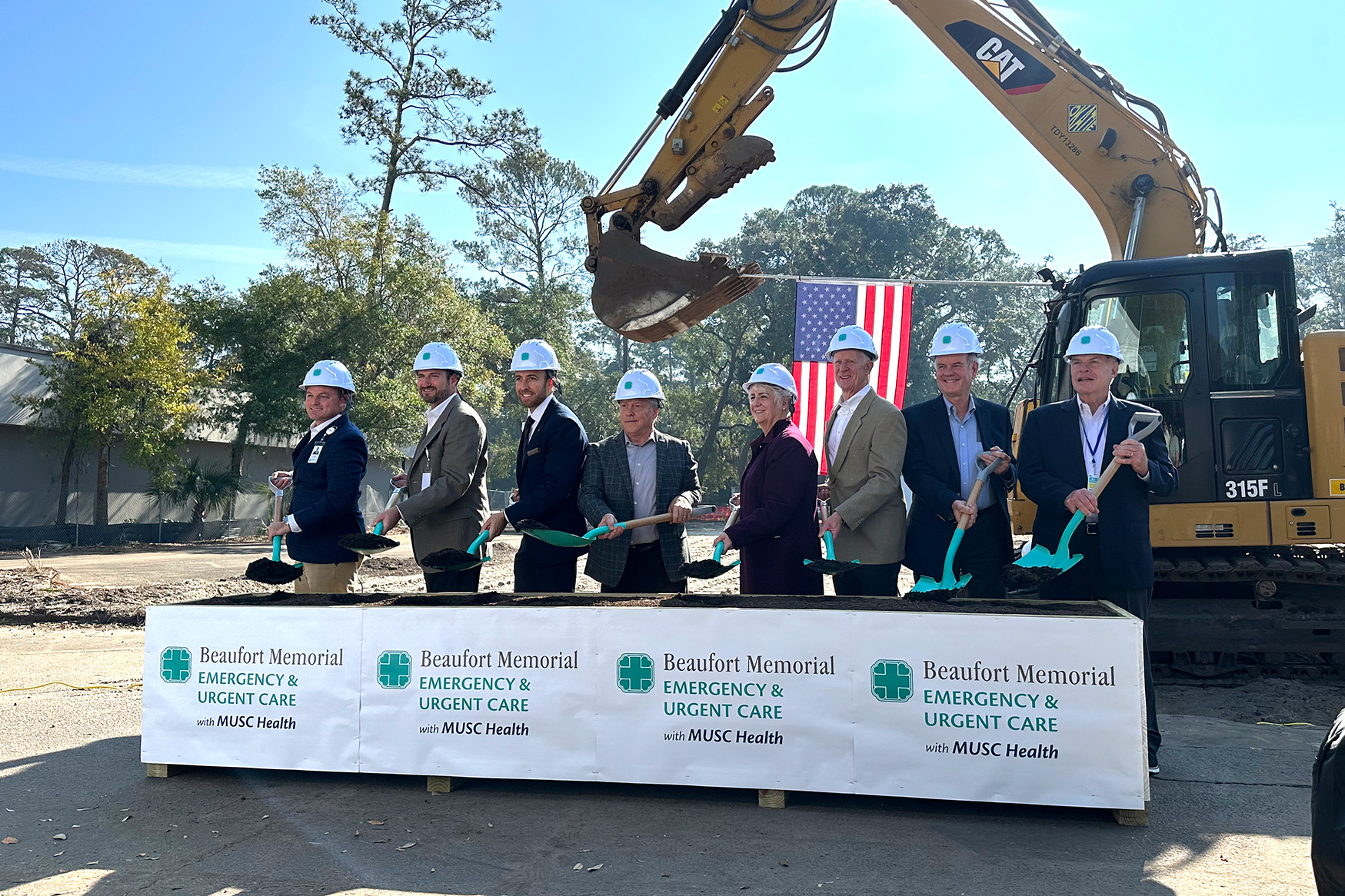 Intuitive Health and Beaufort Memorial leadership and representatives pose for a photo at the Beaufort Memorial Emergency & Urgent Care groundbreaking ceremony on Thursday, November 20, 2025