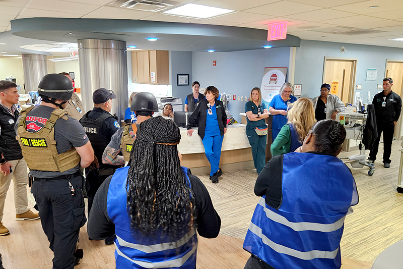 Beaufort Memorial ICU staff and first responders meet after the Operation Rapid Shield Safety Drill on November 3, 2025
