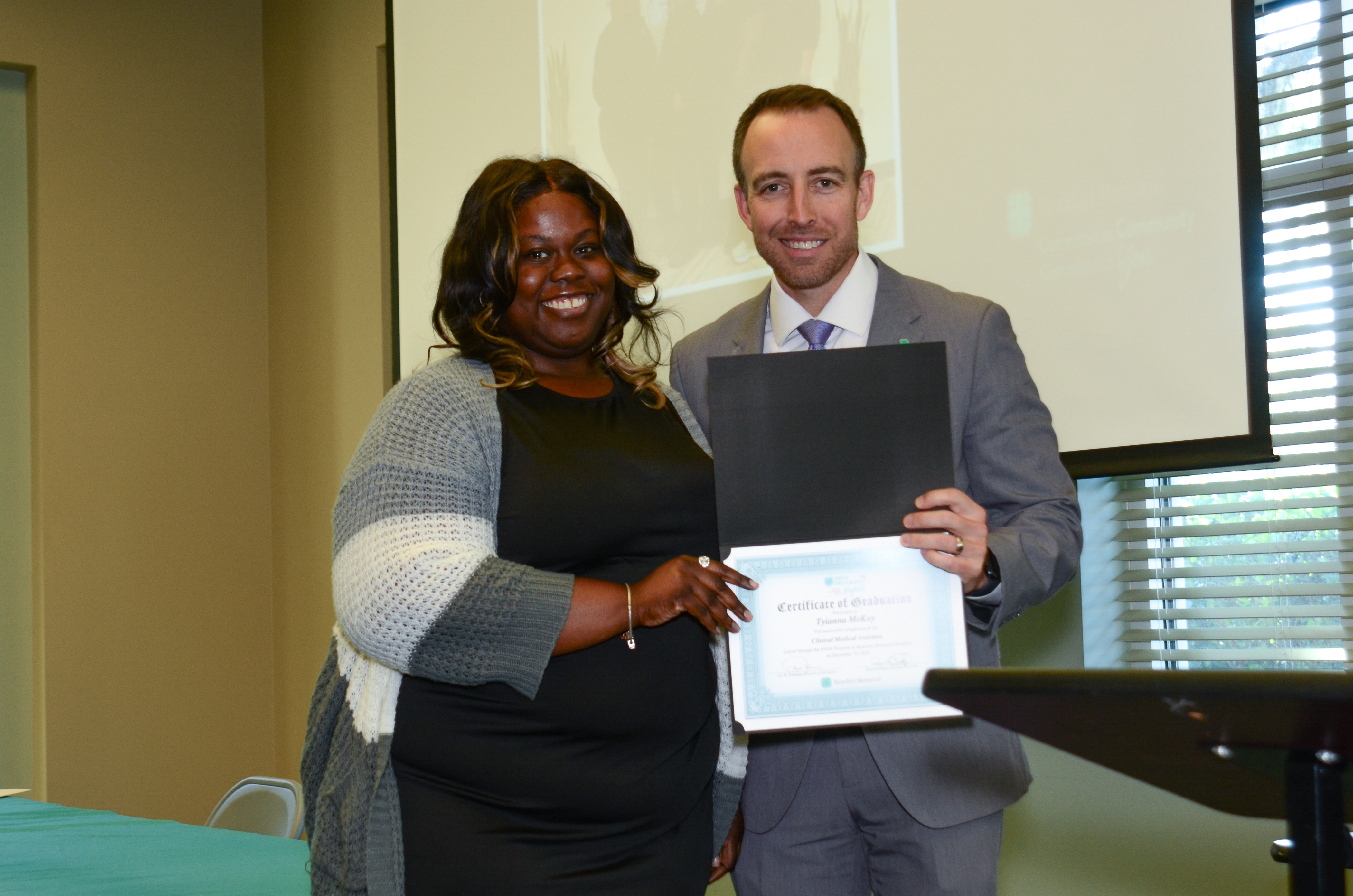 Tyianna McKoy, CMA and Russell Baxley, President and CEO of Beaufort Memorial