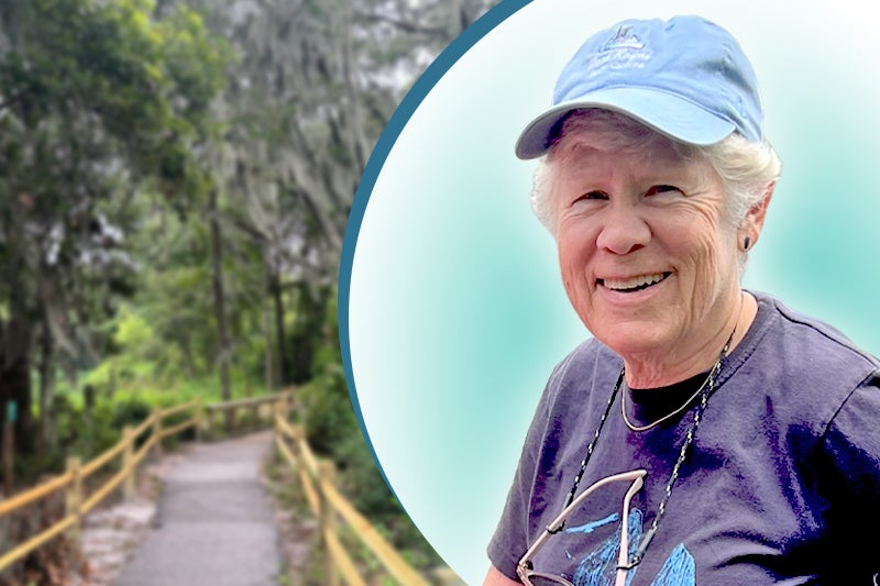 A side by side photo of a Lowcountry marsh walkway and an overlay of Kathlyn Gray.