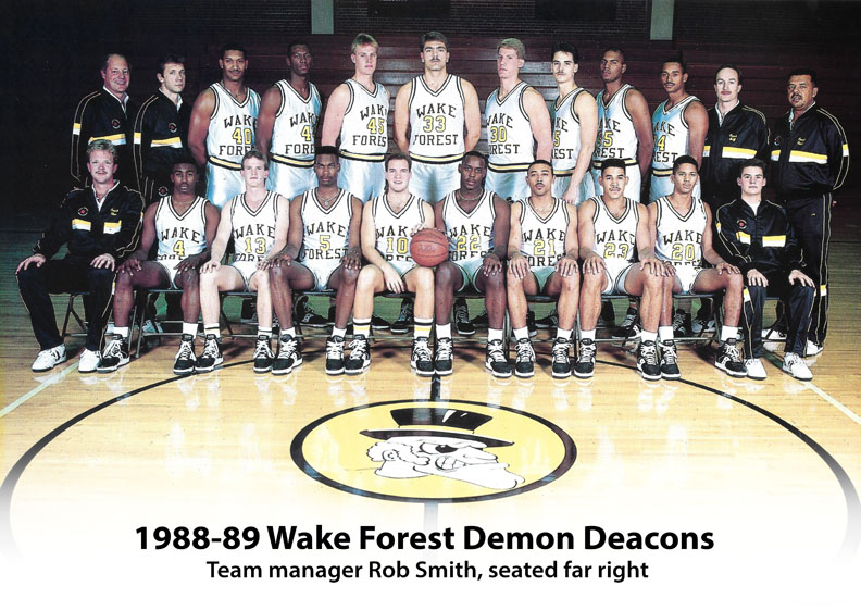 A photo of the 1988-89 Wake Forest Demon Deacons with team manager, and now Beaufort Memorial primary care provider Rob Smith, seated far right