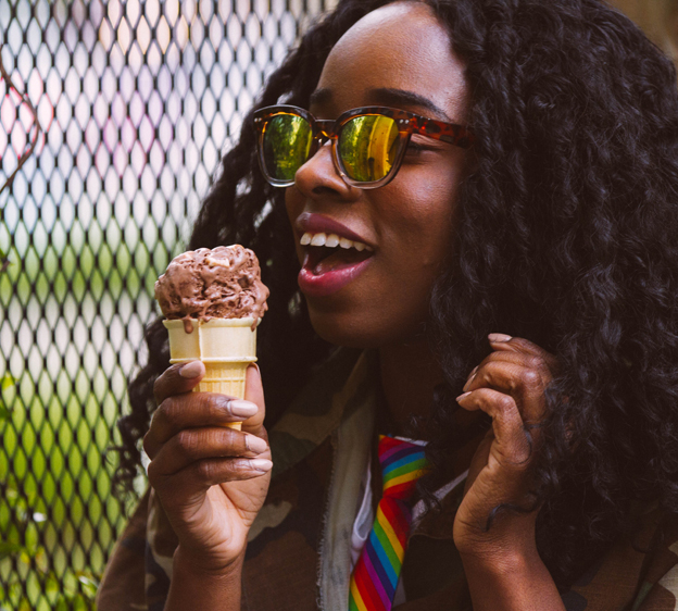 woman enjoying an ice cream