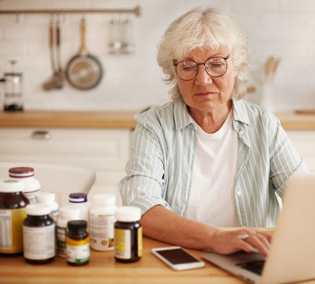 Woman researching her supplements