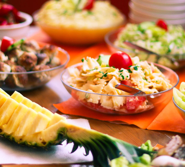 pasta pineapple and salad
