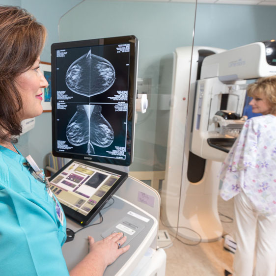 woman receiving a mammogram